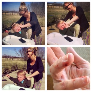 What are you doing? Get off of me lady! Babies unite! Haircut revolt. Nance's battle wound. 