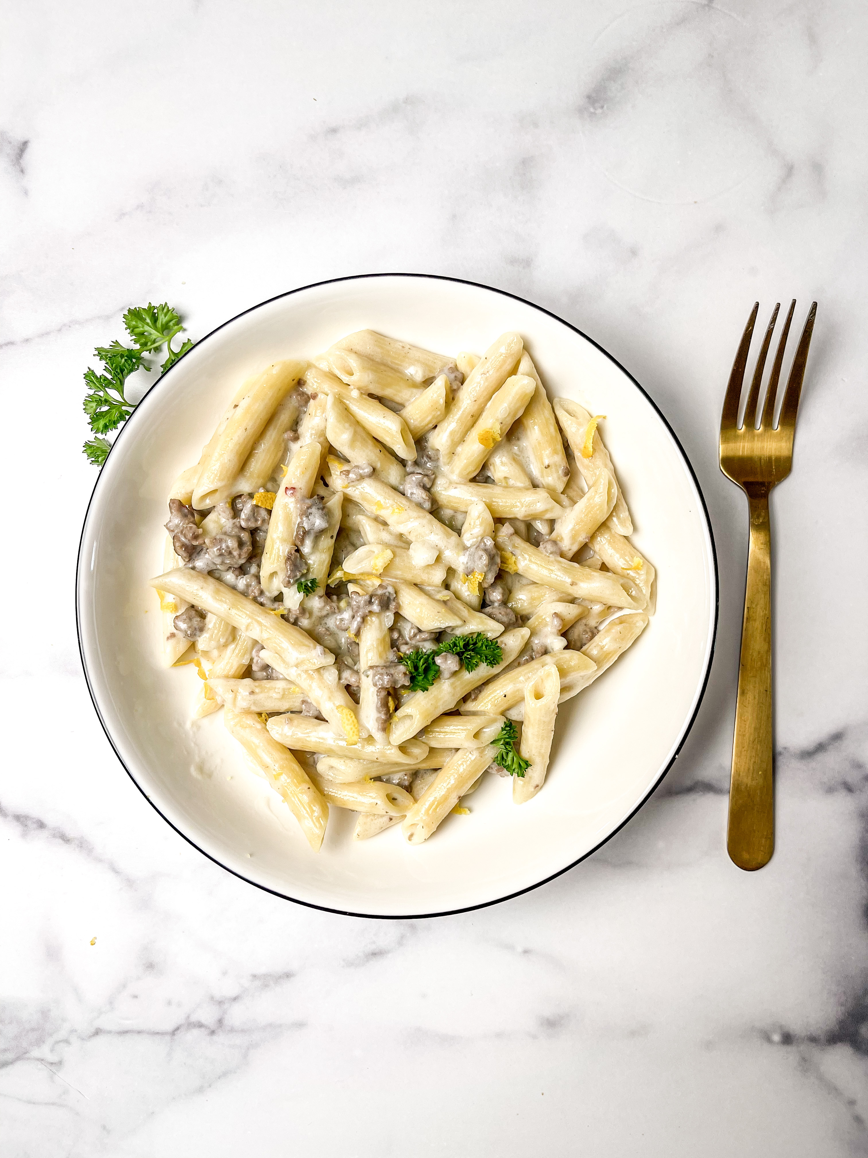 Creamy Penne with Italian Sausage and Lemon Zest